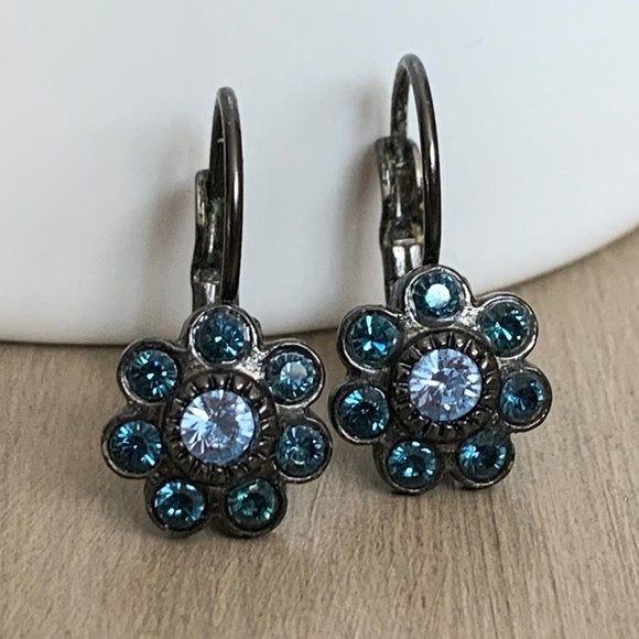 Blue 20s style lever back dangle earrings - Picture 1 of 6